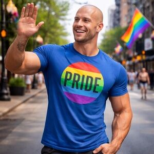 Blue Pride T-Shirt with Rainbow Logo